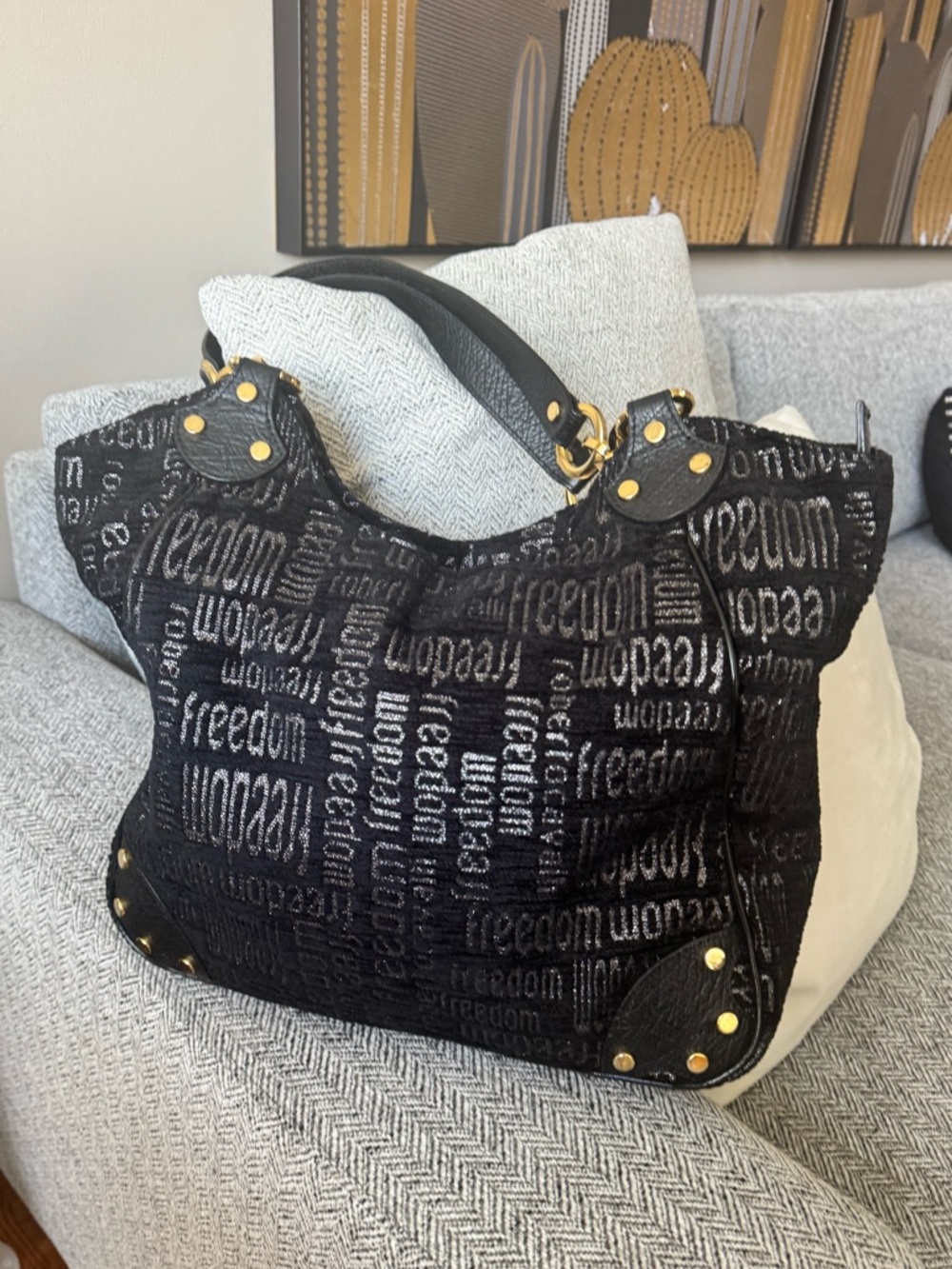 Roberto Cavalli Black Shoulder Bag with Gold Hardware